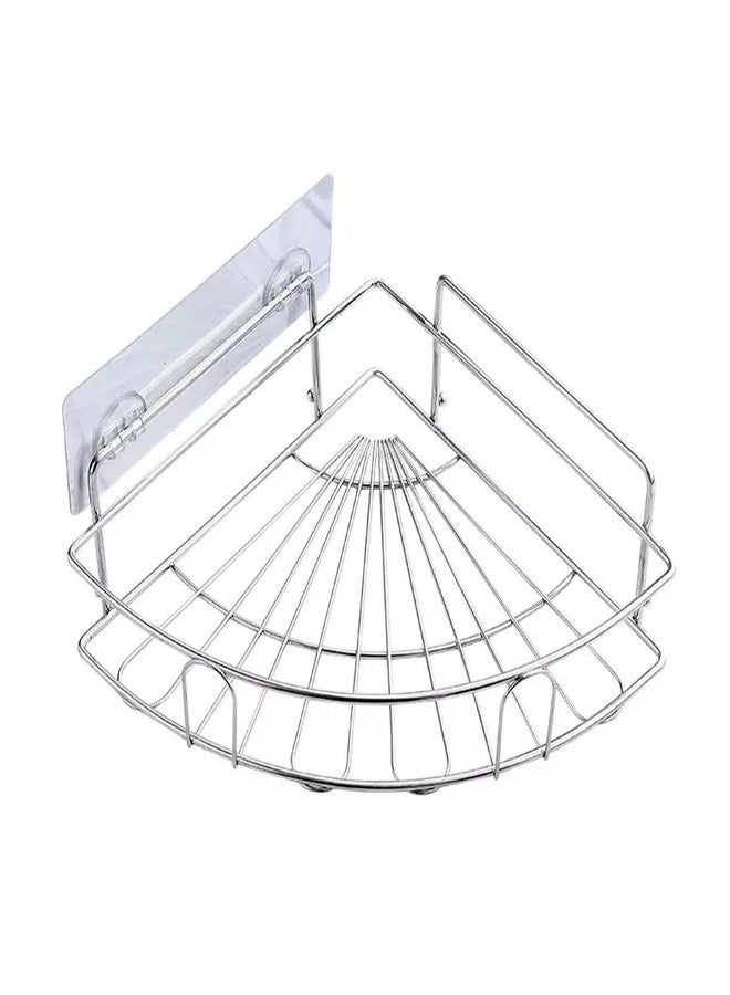 الكبريت منظم حمام سلفار بدون حفر، رف زاوية للحمام، حامل لاصق لرف زاوية الحمام، حامل شامبو، رف حمام متعدد الأغراض (فضي) - Image 1